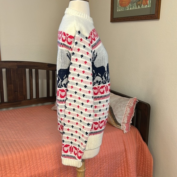 Vintage 70s 80s Gateway Knit Reindeer Christmas Holiday Sweater Unisex size LG - Picture 4 of 16